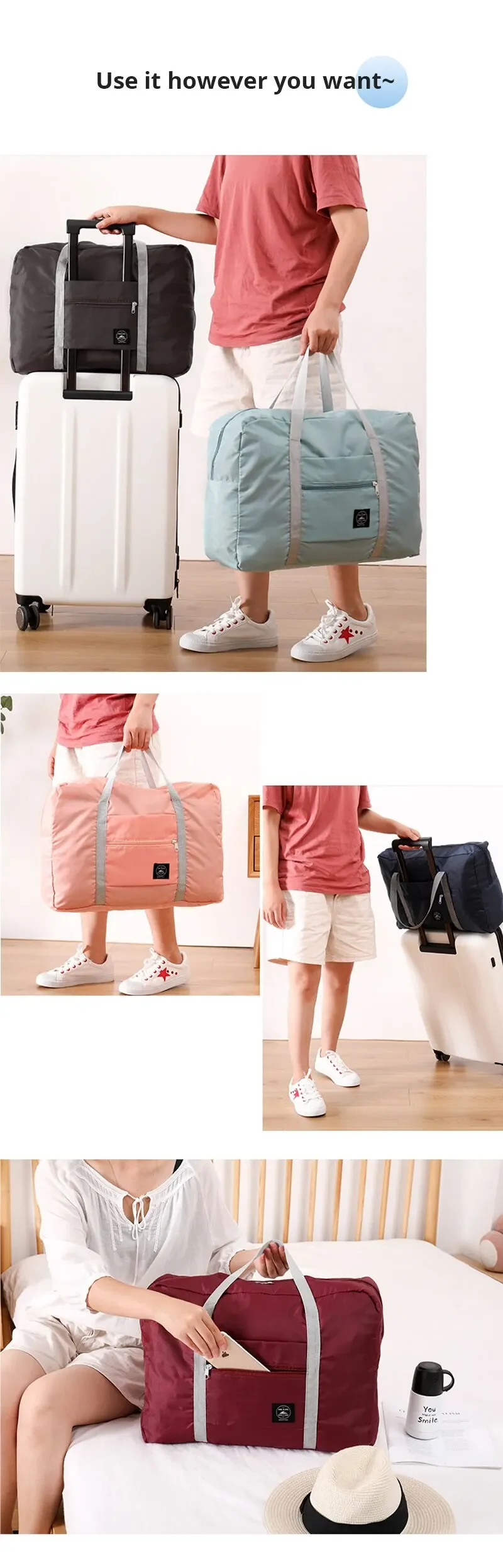 2er-Pack Faltbare Reisetasche für Fluggesellschaften, Handgepäck, Wochenendtasche, Krankenhaustasche, Sporttasche für Damen und Herren – Detail 4