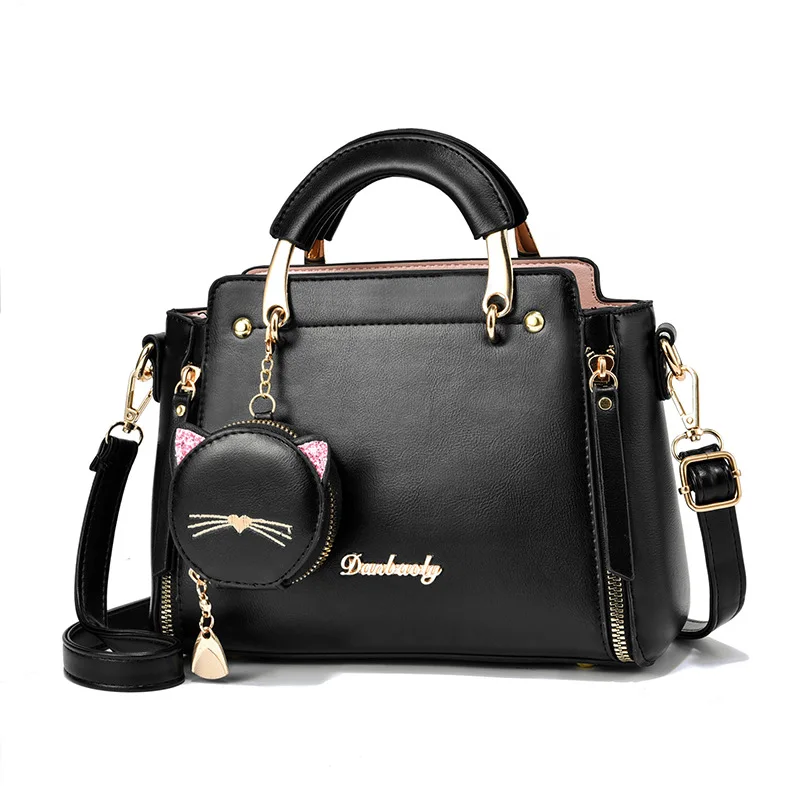 Bolso de mensajero de hombro para mujer, bolso de moda versátil, adorno de gato, 25x10x19cm, Haifei