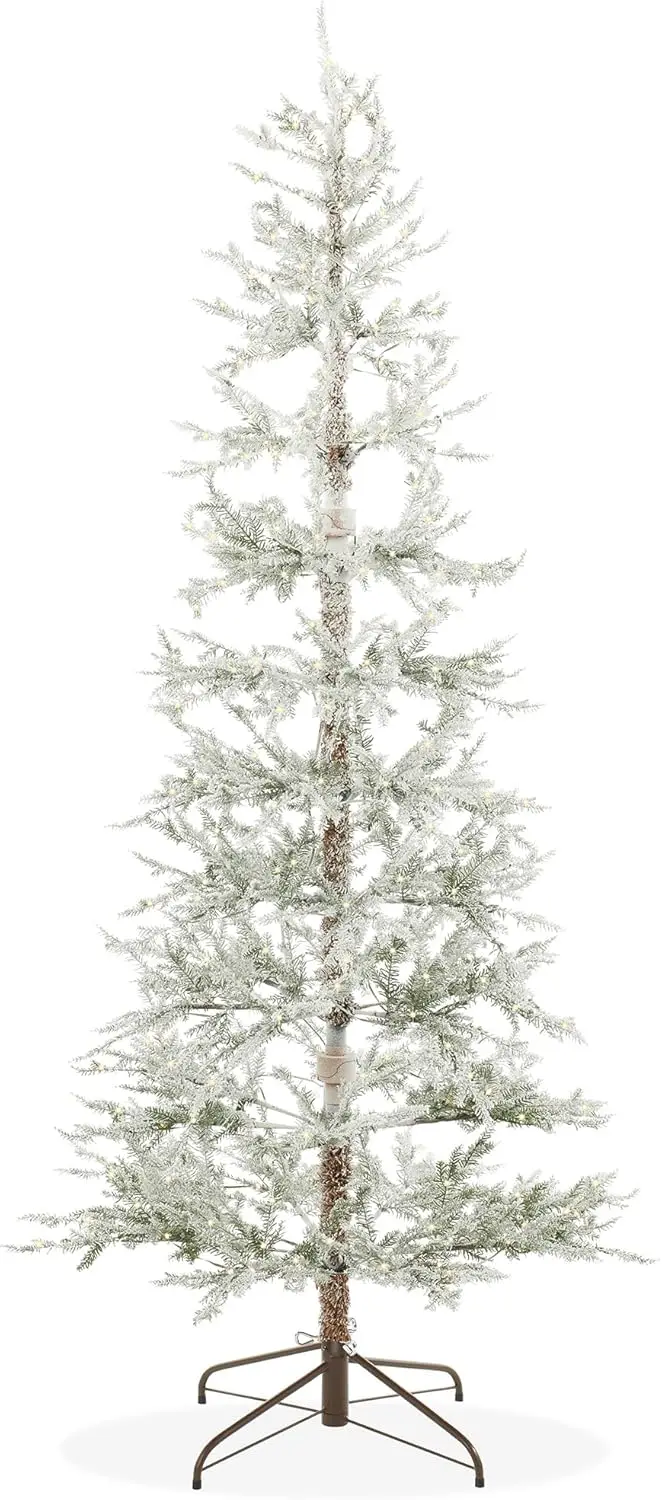 

7.5FT Pre-Lit Sparse Flocked Pine Artificial Holiday Christmas Tree with Sturdy Metal Stand