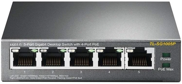 TL-SG1005P, 5 Port Gigabit PoE Switch, 4 PoE+ Ports @65W, Desktop, Plug & Play, Sturdy Metal w/ Shielded Ports