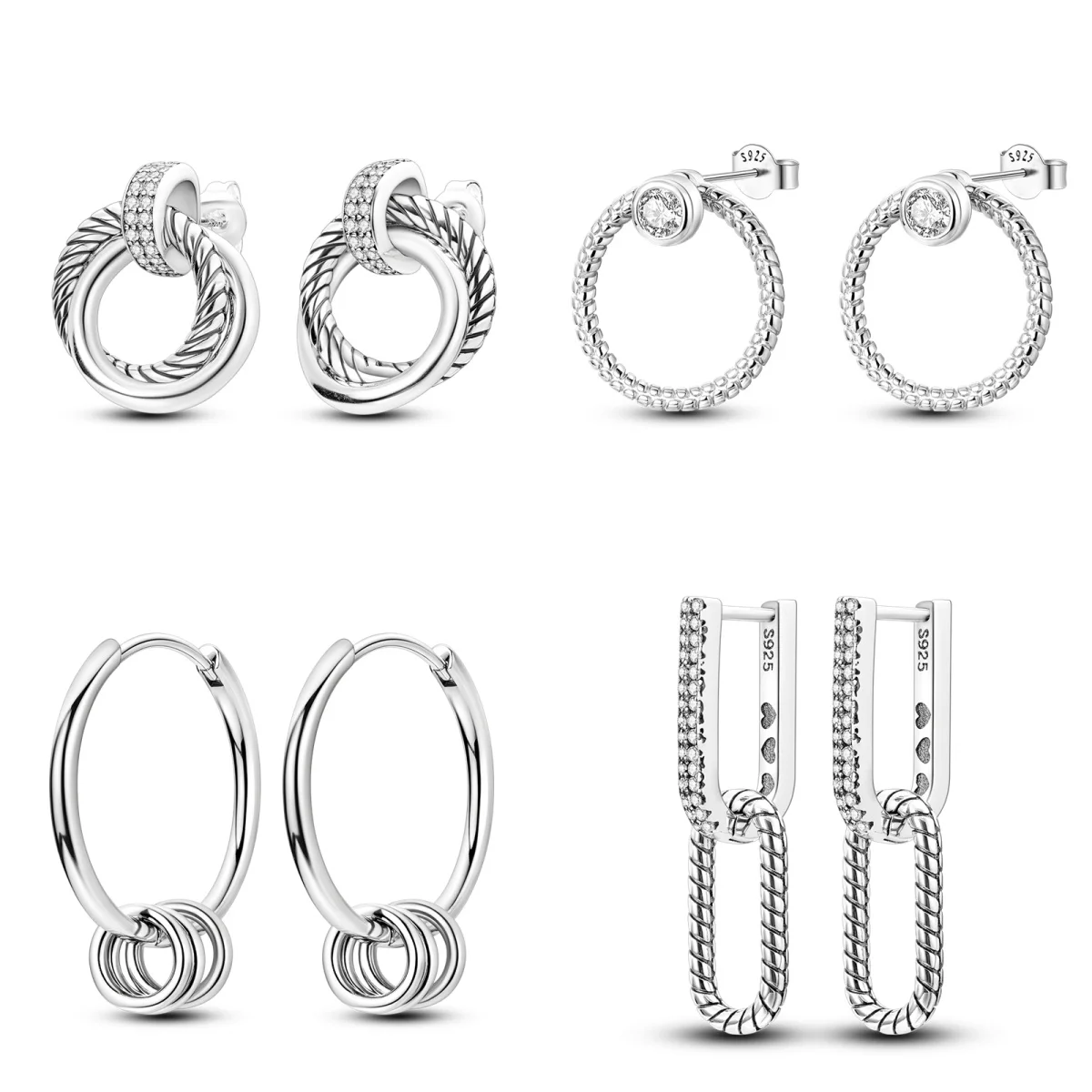 2024 New Sterling Silver S925 Zircon Eternal Double Ring Snake Bone Earrings Simple Fine Jewelry Feminine Girls Party Gift