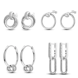 2024 New Sterling Silver S925 Zircon Eternal Double Ring Snake Bone Earrings Simple Fine Jewelry Feminine Girls Party Gift
