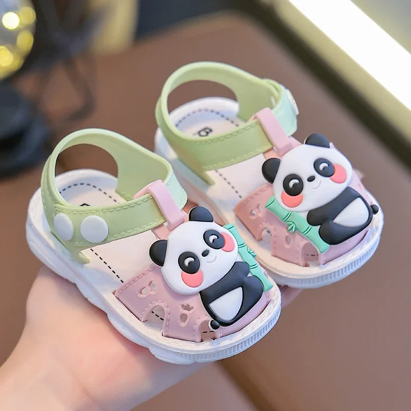 Summer Aged 0-3 Cute Cartoon Panda Toddler Baby Shoes For Boys Girl Non-Slip Soft-Soled Children Kids Sandals With Covered Toes