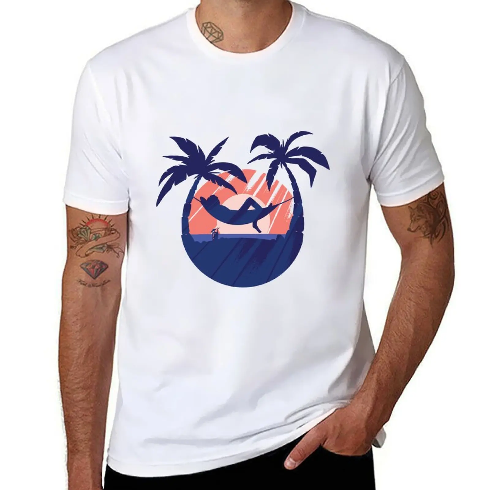 

tshirt man between cotton t Relax T-Shirt palm the in shirts sunset 100% trees for men casual