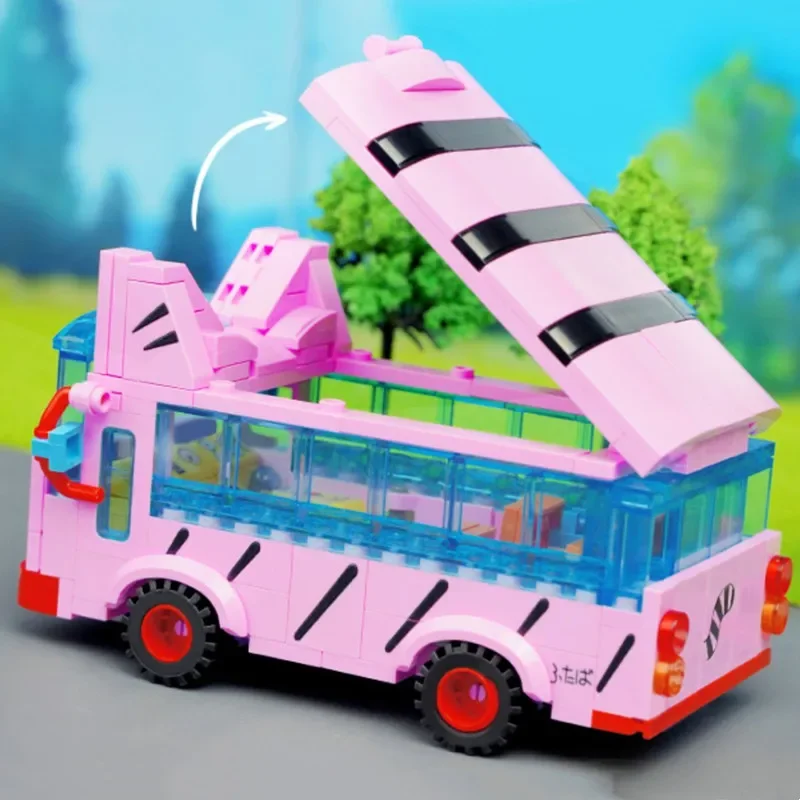 keeppley Crayon Shin-chan Cat School Bus Building Blocks DIY Toys Assembled Anime Car Model Ornaments Children’s Birthday Gifts