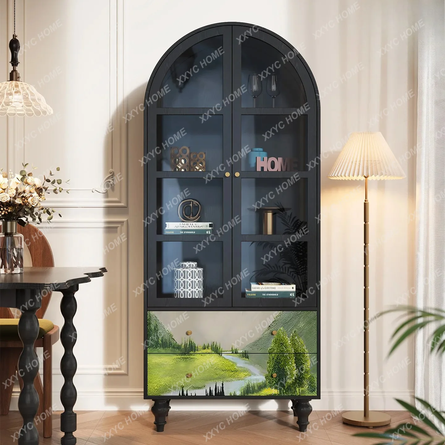 Medieval simple dining side cabinet against the wall glass display cabinet