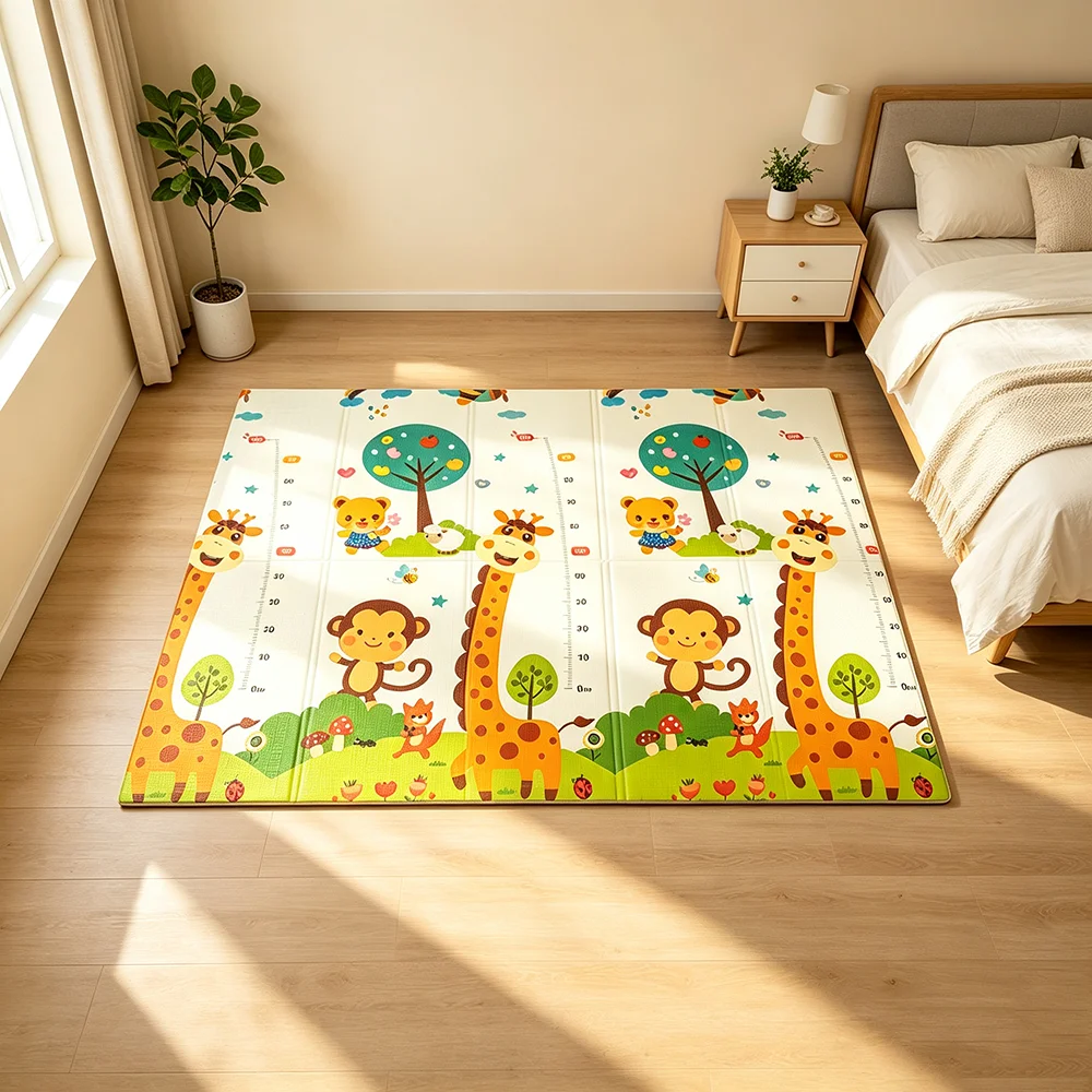 

Foldable Baby Play Mat Cartoon Bear Elephant Forest Non-Slip Waterproof Easy Clean Safe Crawling Mat for Toddlers Portable