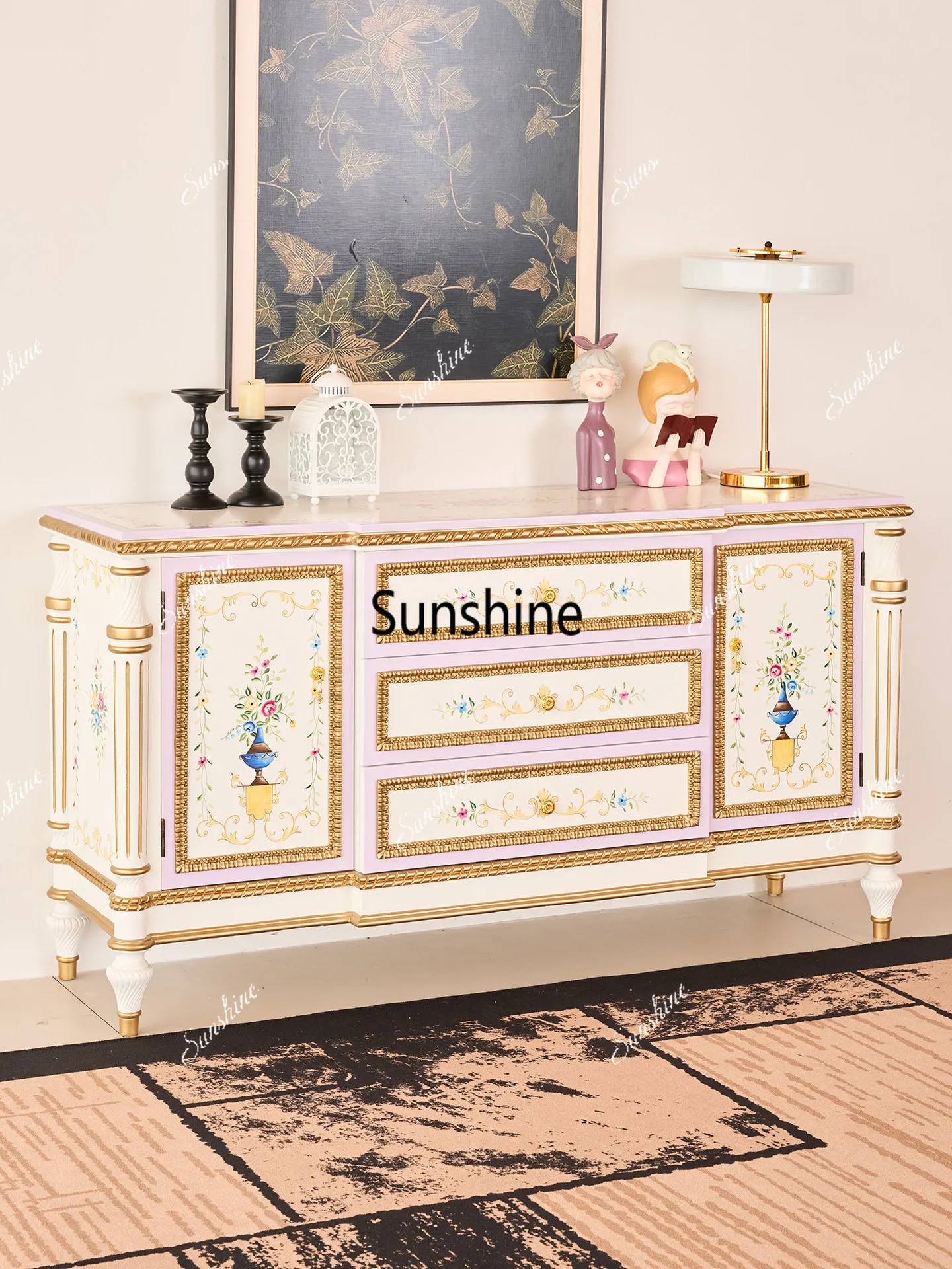 

High-end French entrance cabinet, living room dining side decorative cabinet