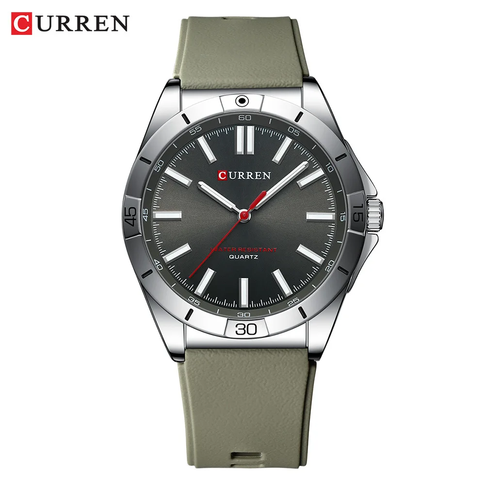 CURREN 8449 Men's Quartz Watch Fashion Leisure Outdoor Clock Analog Display Black Orange Silicone Strap Wristwatch for Male