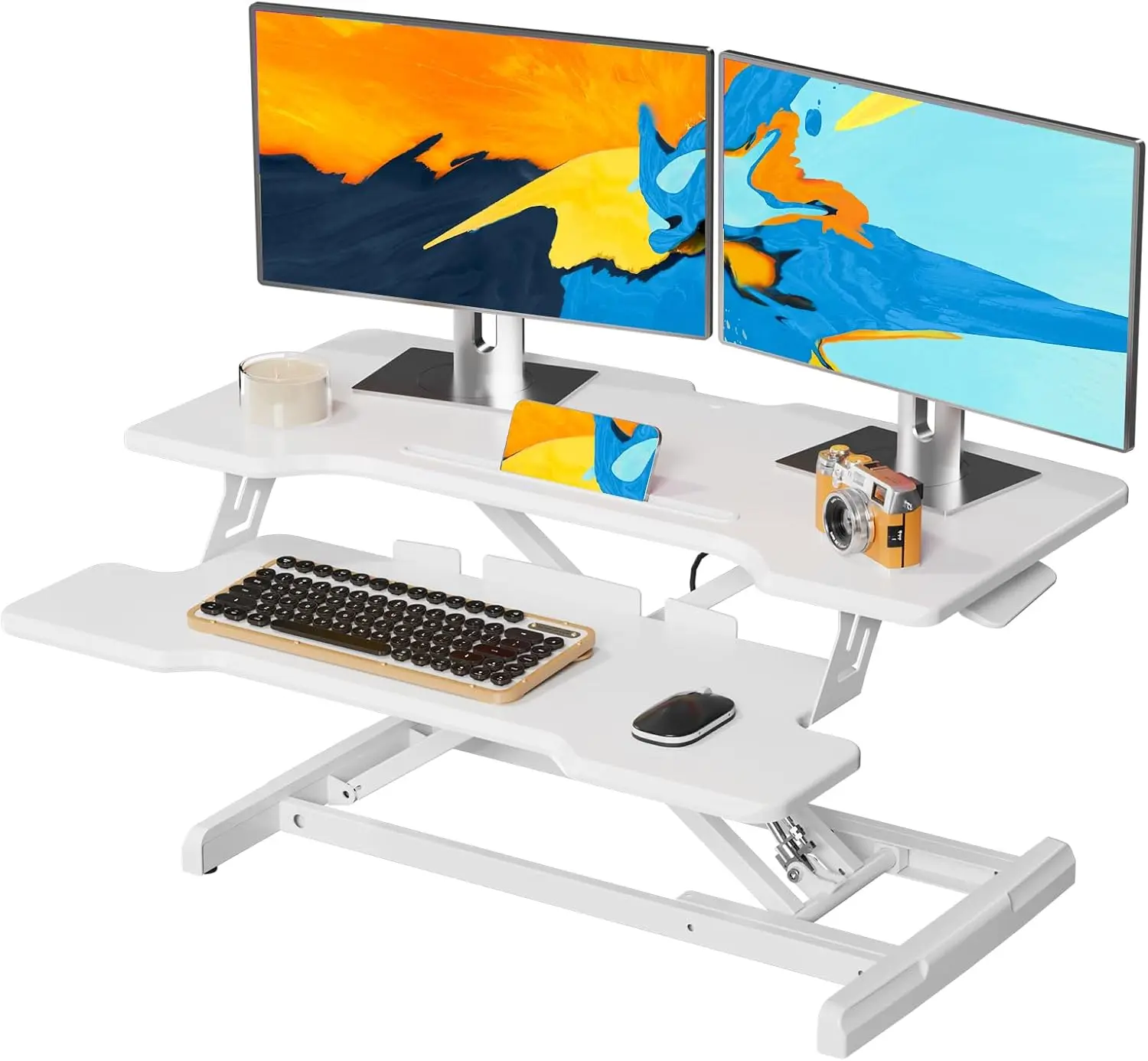 32" Standing Desk Converter, Height Adjustable Sit Stand Riser with Keyboard Tray, White