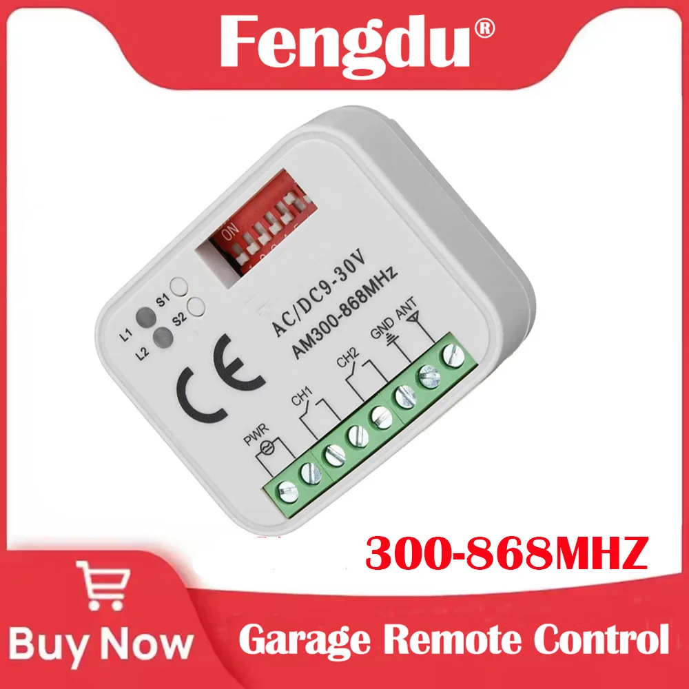 

Gate Remote Control Switch Module Relay 300-900MHz AC/DC 9-30V For 433MHz 868MHz