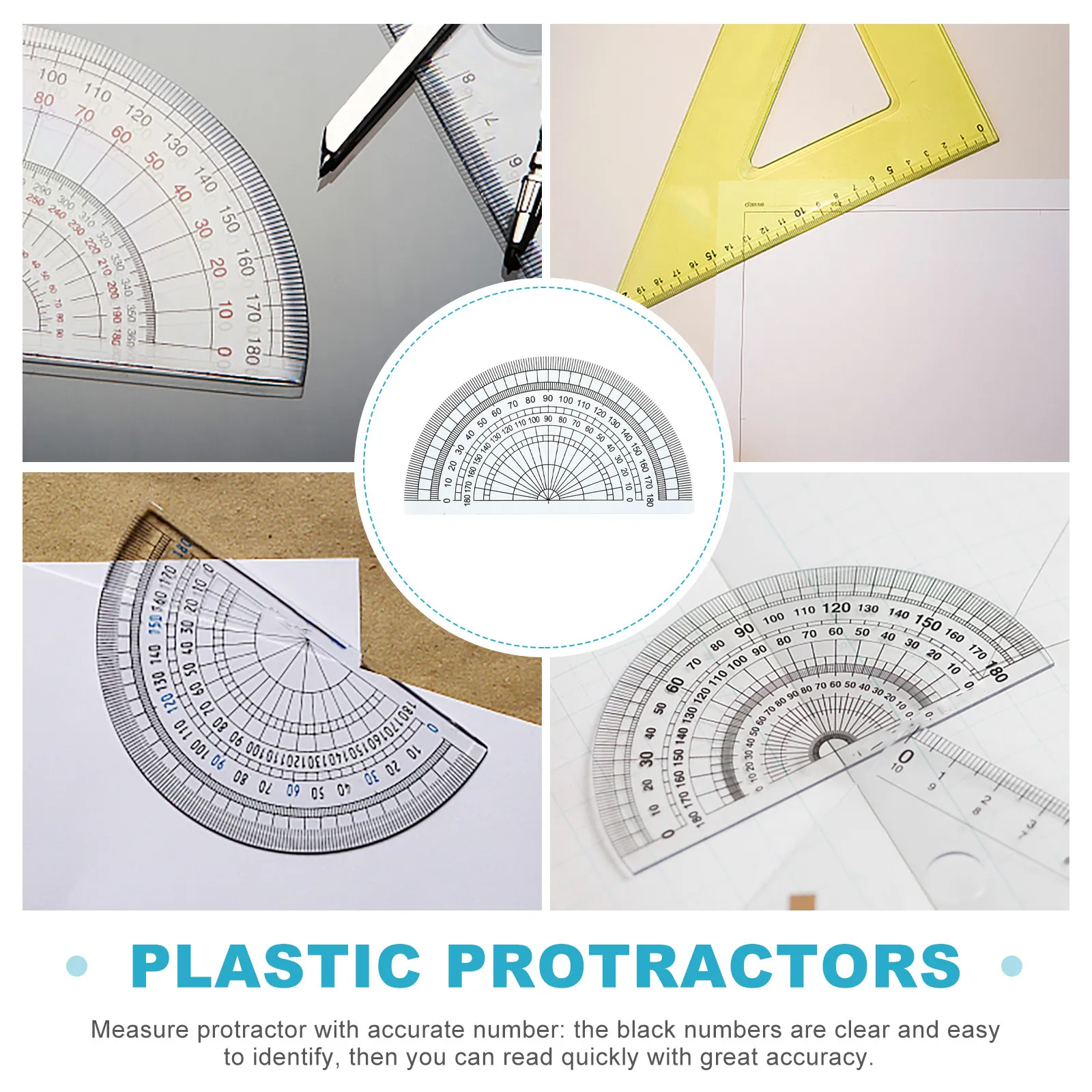 50 pcs Plastic Protractor Circle Angle Measurement Degree Tool Geometry Halloween Christmas New Year Angle Measurement Tool Math