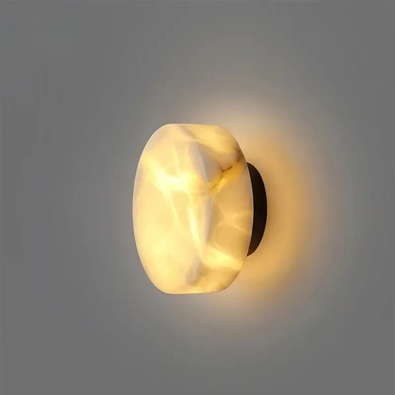 Alabaster Wall Lamp Brass Natural Stone Sconce Modern Round Pebble Light Designer Bedside Staircase