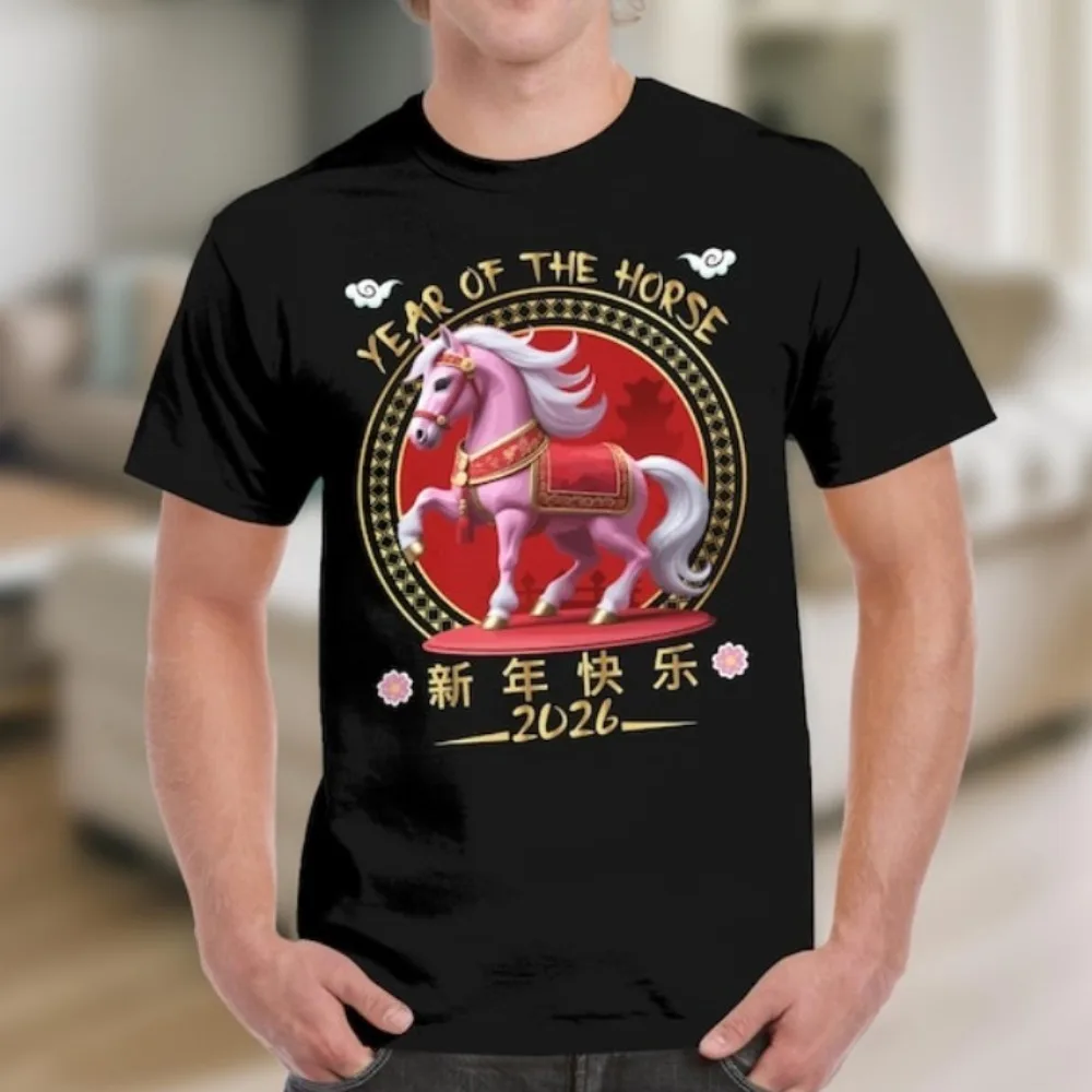 

Year of The Horse 2026 T-Shirt Lunar New Year Teed Happy New Year Family Gathering T Shirt High Quality Cotton Clothes