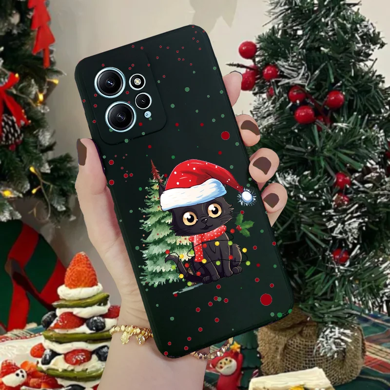 Christmas Scarf Santa Tree Case For iPhone 11 XR 15 14 13 12 Pro Max 6 6s 7 8 15 Plus 12 13 Mini 14 Pro Xs Se 2020 Cat Tpu Cover