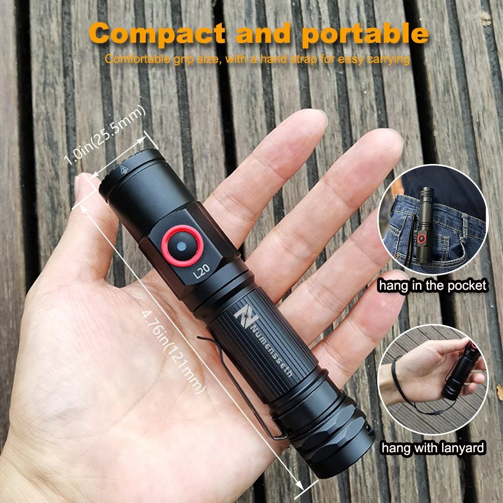 Numensseth L20 outdoor long Beam flashlight 1000 LUMENS  bright Extra-long battery life  Pocket Flashlight for Camping, Hiking