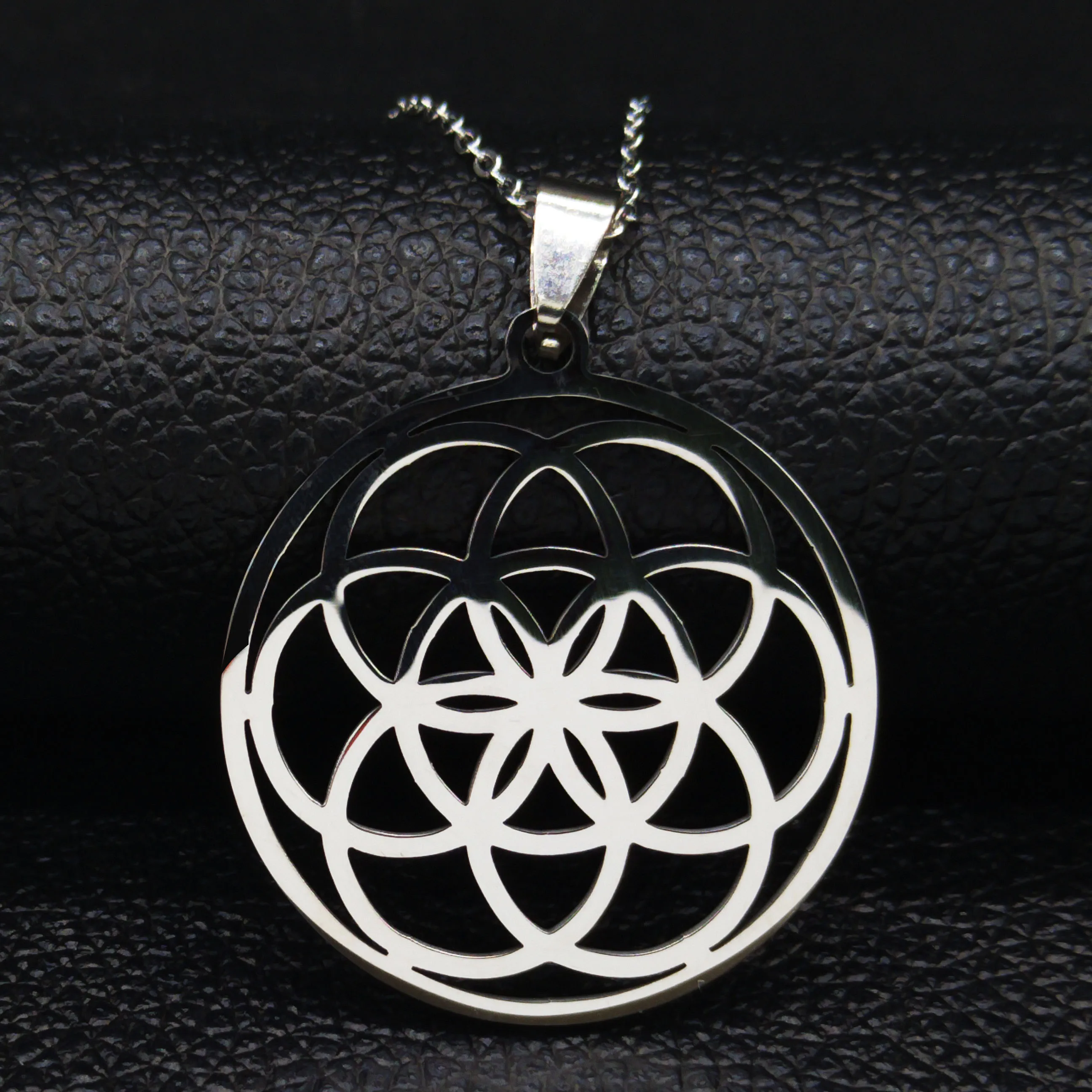 Yoga Flower of Life Stainless Steel Mandala Necklace for Women Men Sacred Geometry Seed of Life Talisman Necklace Jewelry joyas