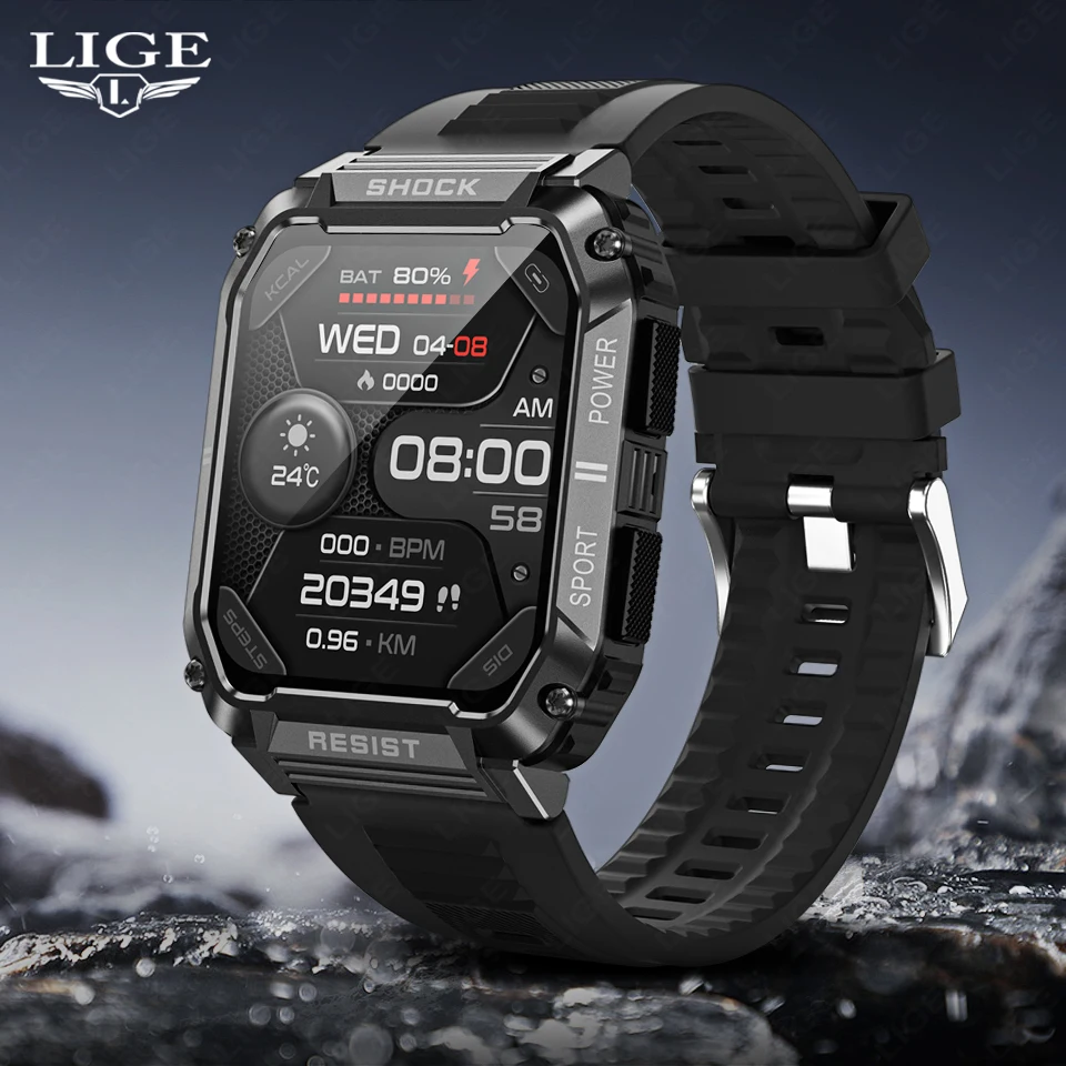 

LIGE Men Smartwatch I68 Waterproof Smart Watch Bluetooth Call Fitness Watch for Android,iOS 1.95'' Sport HD Screen Wristwatch