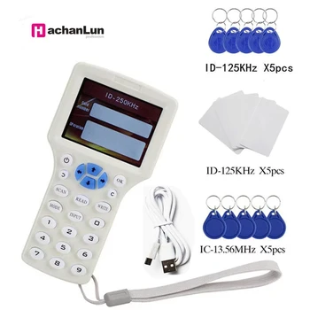 English 10 Frequency RFID Reader Writer Copier Duplicator IC/ID with USB Cable for 125Khz 13.56Mhz cards LCD screen duplicator