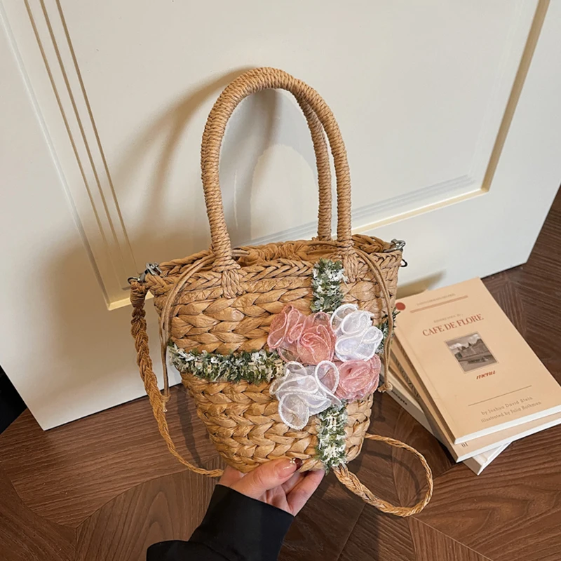 

Богемская пляжная сумка для женщин, плетеная из ротанга, ручной работы, вместительная сумка-корзина, сумка для покупок, сумка-тоут для летнего отдыха