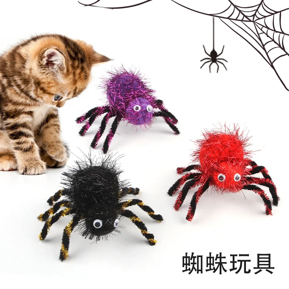 Halloween simulation decoration cat plush spider toy, simulation spider spoof trick toy