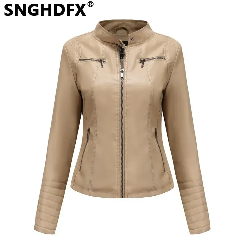 

SNGHDFX Jackets Female Clothing Women's Coats Moto Biker Ladies Fashion PU Leather Tops 2024 Spring Autumn Winter with Pocket