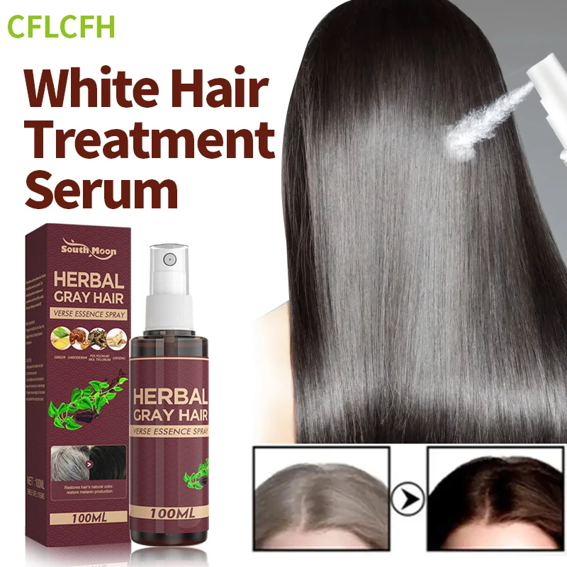 Hair Darkening Herbal Spray Gray White Hairs Treatment Serum Reduce White Hair Nourish Damage Scalp Anti Loss Blacken Hair Care