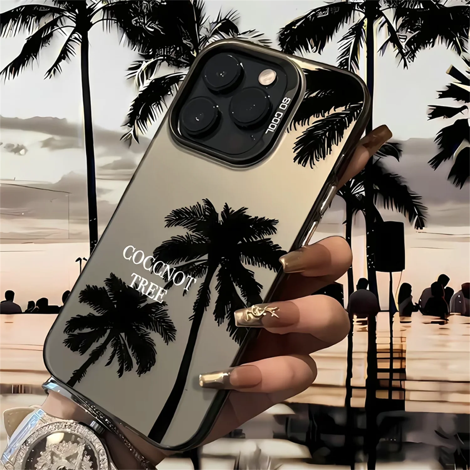 Summer Coconut Etui na telefon iPhone 14 15 Pro Max 11 12 13 Pro X XR XSMax 7/8 14 Plus Mini Laser Plated Shockproof Bumper Cover