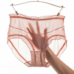 Women's Panties High Fit Sexy Bow Ultra-thin Mesh Transparent Panties Plus Size Sexy Lace Lingerie Big Briefs with High Waist