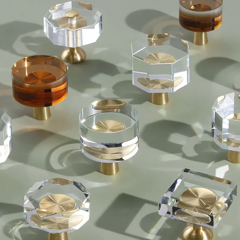 Puxadores de gaveta, maçaneta da porta do armário para móveis, latão sólido, cristal, vidro, armário, porta de armazenamento de cozinha