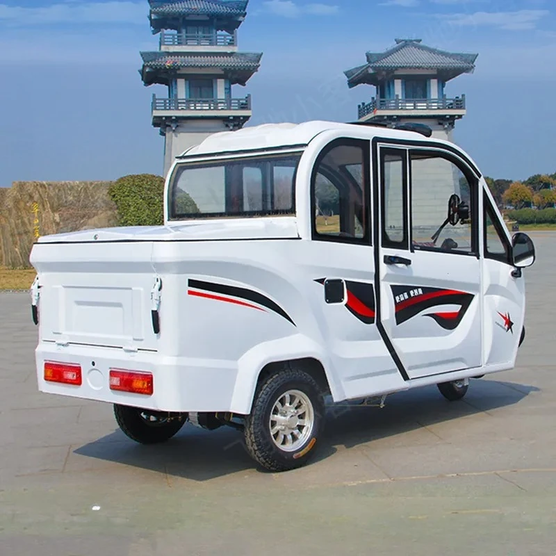 Solar Home Scooter 2-Door Small Electric Vehicle with Cargo and Passenger Pickup Tricycle