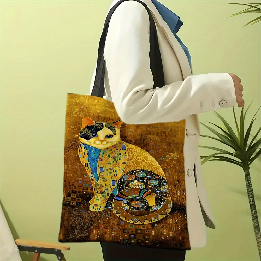 Bolso de hombro con estampado de gato abstracto artístico, bolso de moda, bolso informal adecuado para viajes, juegos y trabajo