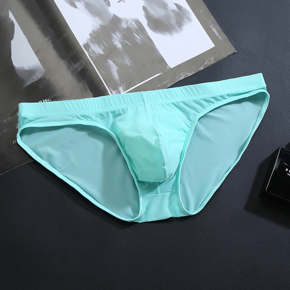 Men Sexy Ice Silk Briefs Traceless U Convex Pouch Underpants Low-Waist Panties Transparent Ultra-thin Comfortable Men's Briefs