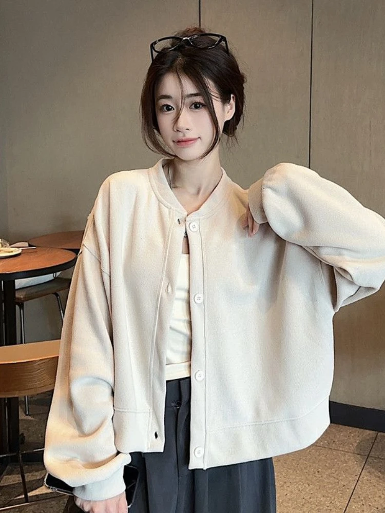 

Sporty Jackets Women Korean Retro Preppy Style Femme Solid Popular Single Breasted Spring Fall Coats All-match Casual Hot Sale