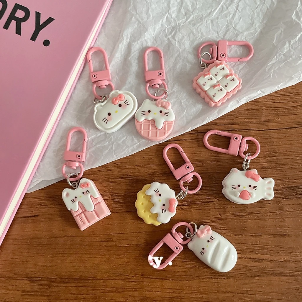 Llavero Colgante de Galleta Corazón Rosa de Hello Kitty para Niñas, Adorable Decoración Colgante para Mochila de Gato KT de Dibujos Animados, Regalo de Amistad para Estudiantes