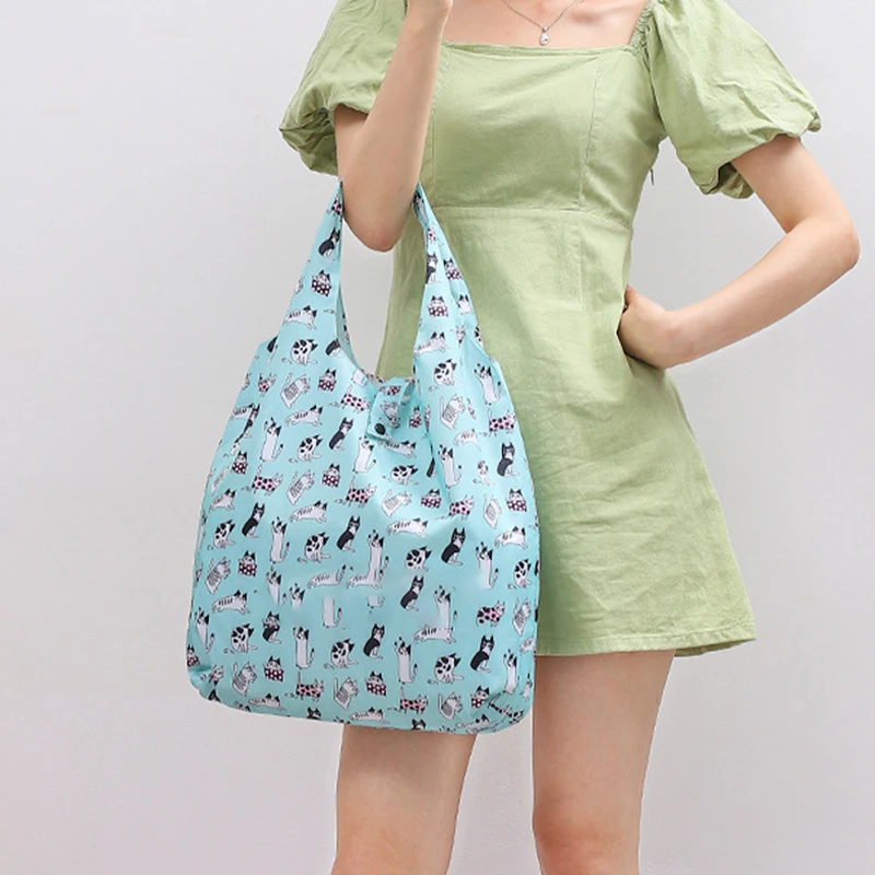 Large Foldable Shopping Bag Reusable Eco Bag Grocery Package Beach Toy Storage Bags Shoulder Cat Lemon Printing Pouch Tote Pouch