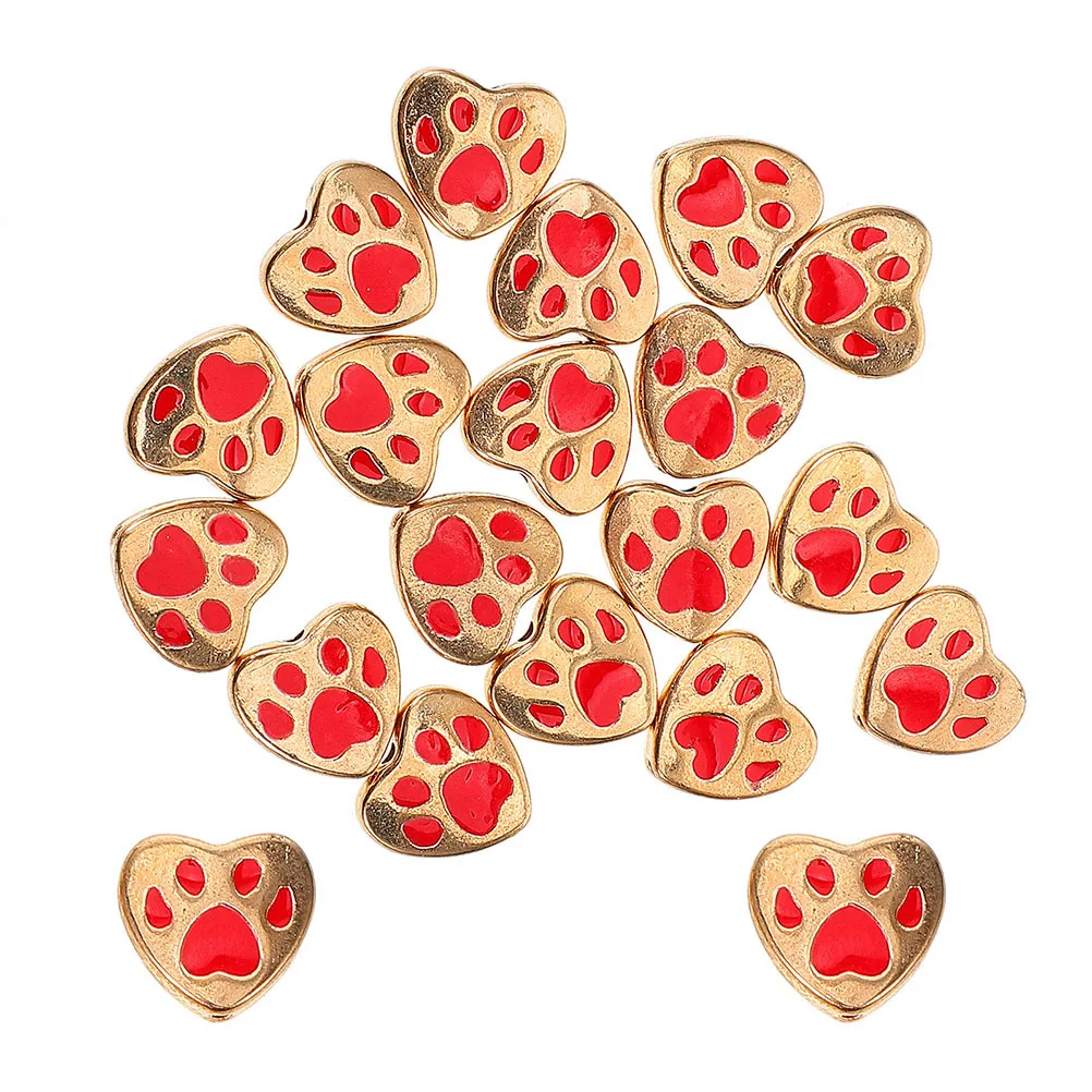 

30Pcs Heart Spacer Beads with Paw Prints Animal Themed Jewelry Making Supplies DIY Charm Beads for Craft Enthusiasts
