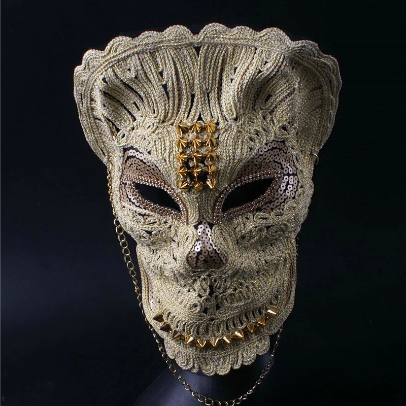 Mask Full Face Skull Shape Lace Decoration Horror Funny Men and Women Same Style Suitable Annual Meeting Singing Halloween Props