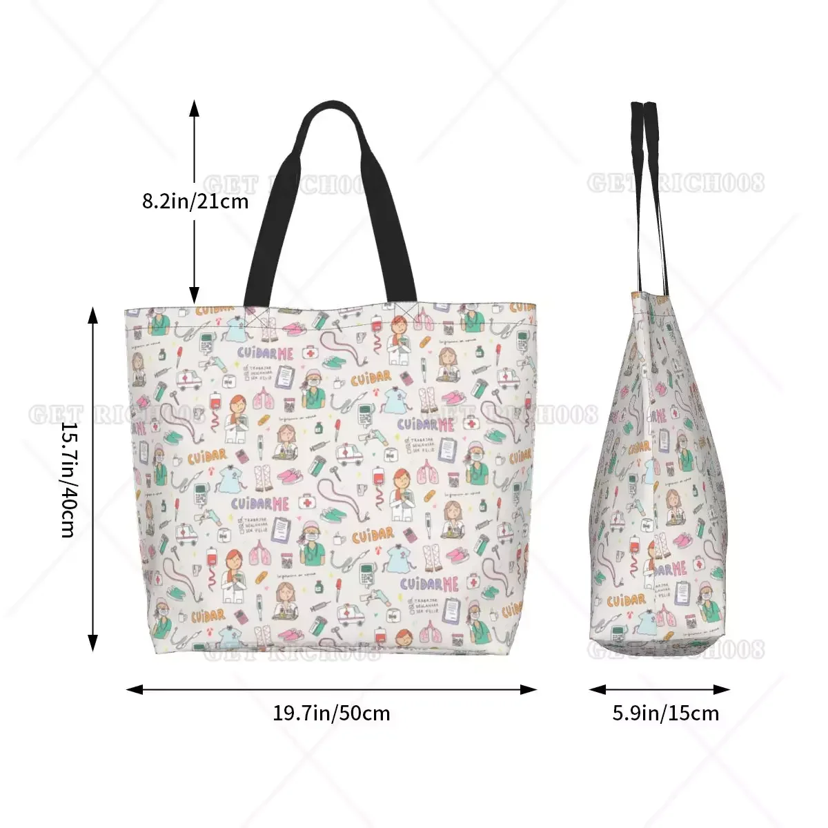 Estetoscopio de dibujos animados para mujer, bolsa de comestibles de gran capacidad, diseño único, regalo para enfermera, médico, cosas, bolsos de moda