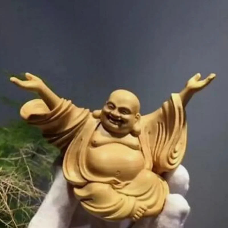 

Китайский самшит, резьба по дереву, буддийская буддийская статуя, счастливый Будда Майтрейи