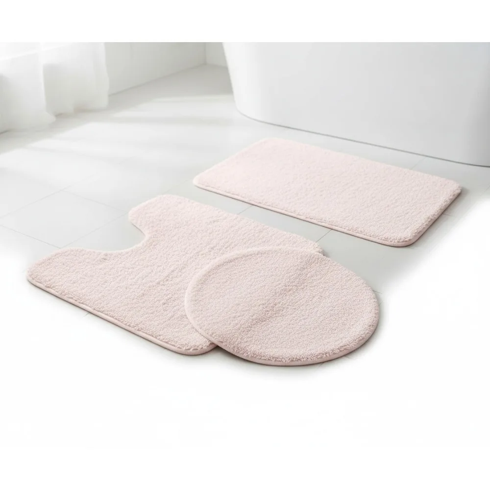 

3-Piece Non-Slip Bathroom Rug Set with Contour Mat & Toilet Cover - Soft Machine Washable Ivory Mats for Family Safety