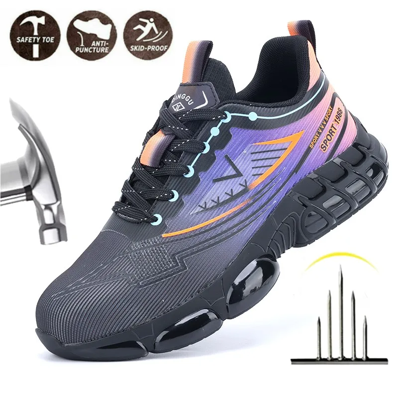 

Steel Toe Safety Work Boots Men Puncture Resistant Work Shoes CE Certified Anti-Crush Shoes for Construction Site Factory