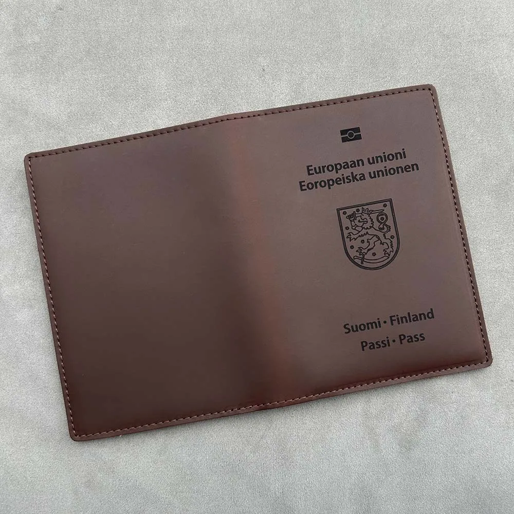 100% Leather Finland Passport Cover Genuine Leather Finnish Passport Holder Passport Case