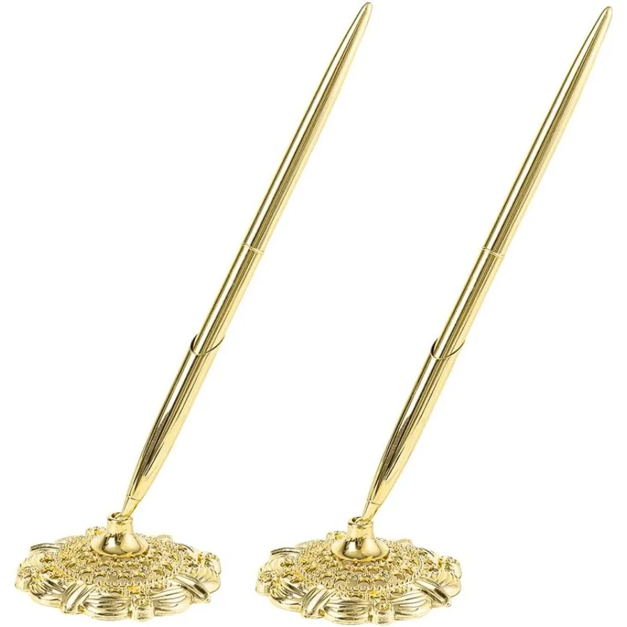 

2 Pcs Wedding Pens Guest Book Signing Pens Metal Writing Ballpoint Pens with Hollow Round Holder for Party Engagement Business
