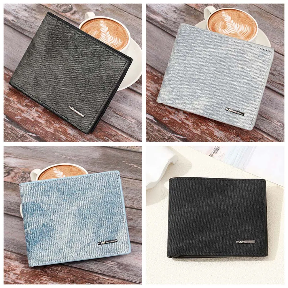 ID Photo Bank Holder Men's Short Wallet Credit Card Case Solid Color Men Cowboy Card Holder Canvas Thin Korean Style Coin Purse