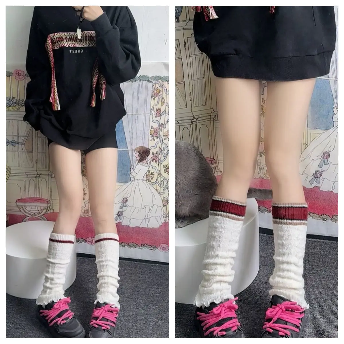 2025 La nueva tendencia de Y2k Otoño e Invierno WarmLeg Cover Maillard Color Design Sense Matching Striped Twist Leg Cover