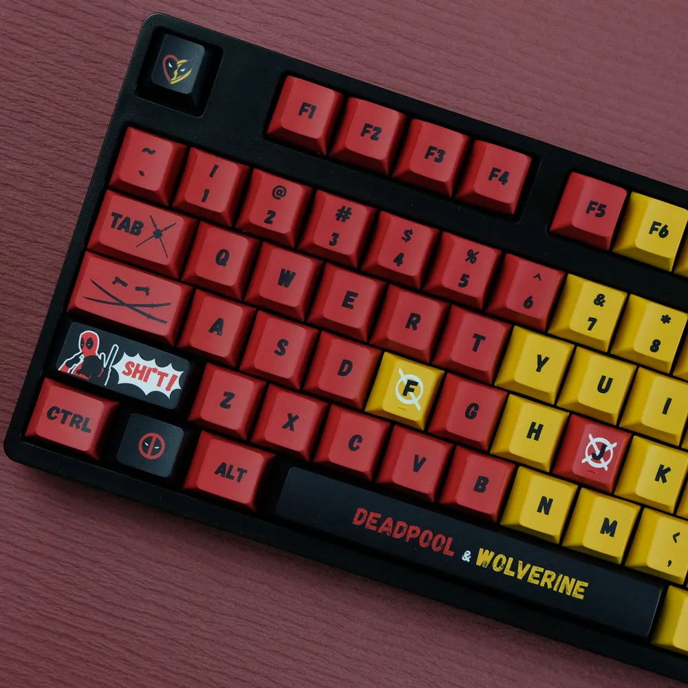 Deadpool Keycap Set 142 Keys PBT DYE Subbed Cherry Profile ISO Enter For 60 61 64 68 75 84 87 96 980 104 Mechanical Keyboard