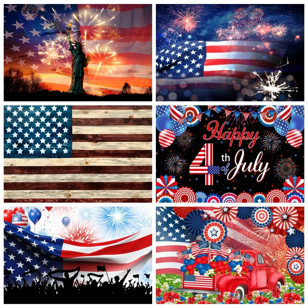 Yeele Independence Day Photography Background Happy 4th July American Flag Balloon Party Decor Backdrop Photo Studio