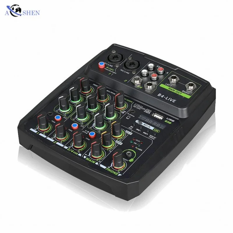 

AOSHEN B4 4 Channel Sound Interface Audio Mixer For DJ Stage Instrument Performance Livestream Recording