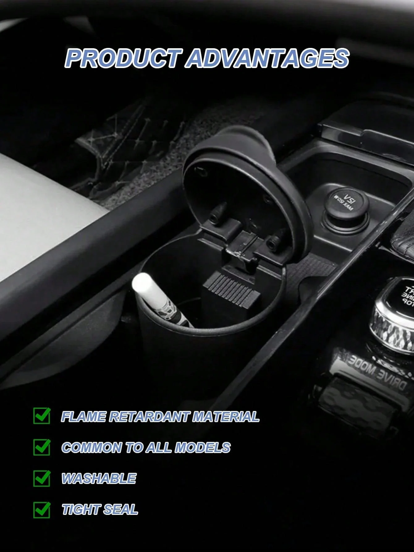 منفضة سجائر السيارة المحمولة ذات الغطاء القابل للطي - منفضة سجائر السيارة المقاومة للهب، متعددة الوظائف (علبة القمامة، صندوق العملات المعدنية، صندوق السيجار وكوب الرماد)، متينة